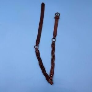 Vintage Brown Leather Braided Skinny Belt